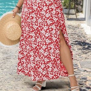 SHEIN Red Floral A-Line Skirt